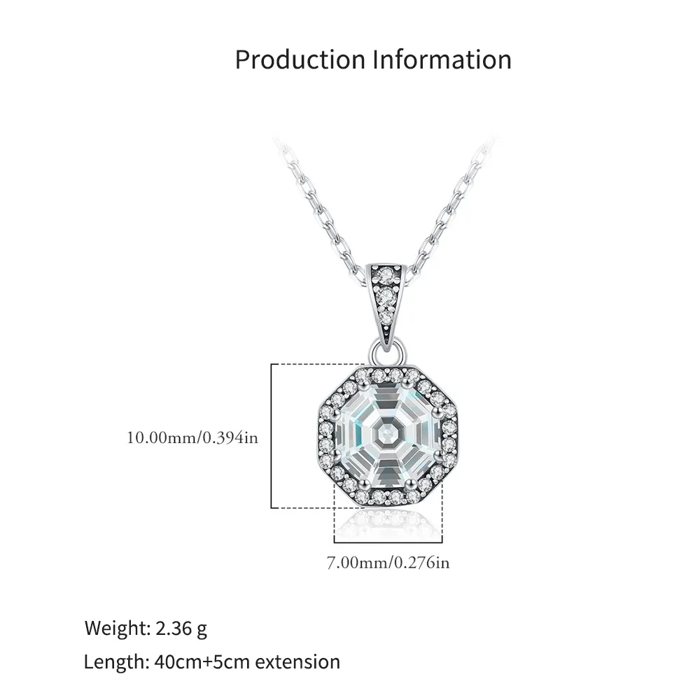 925 Sterling Silver Vintage Octagonal Zircon Necklace 80200542 - image2