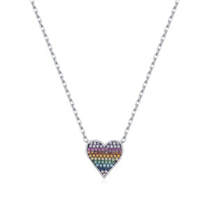 925 Sterling Silver Colorful Zirconia Pixel Heart Necklace 80200543
