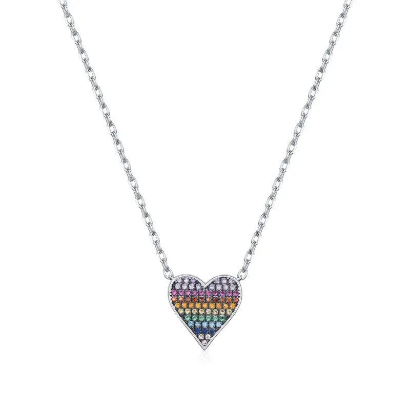 925 Sterling Silver Colorful Zirconia Pixel Heart Necklace 80200543