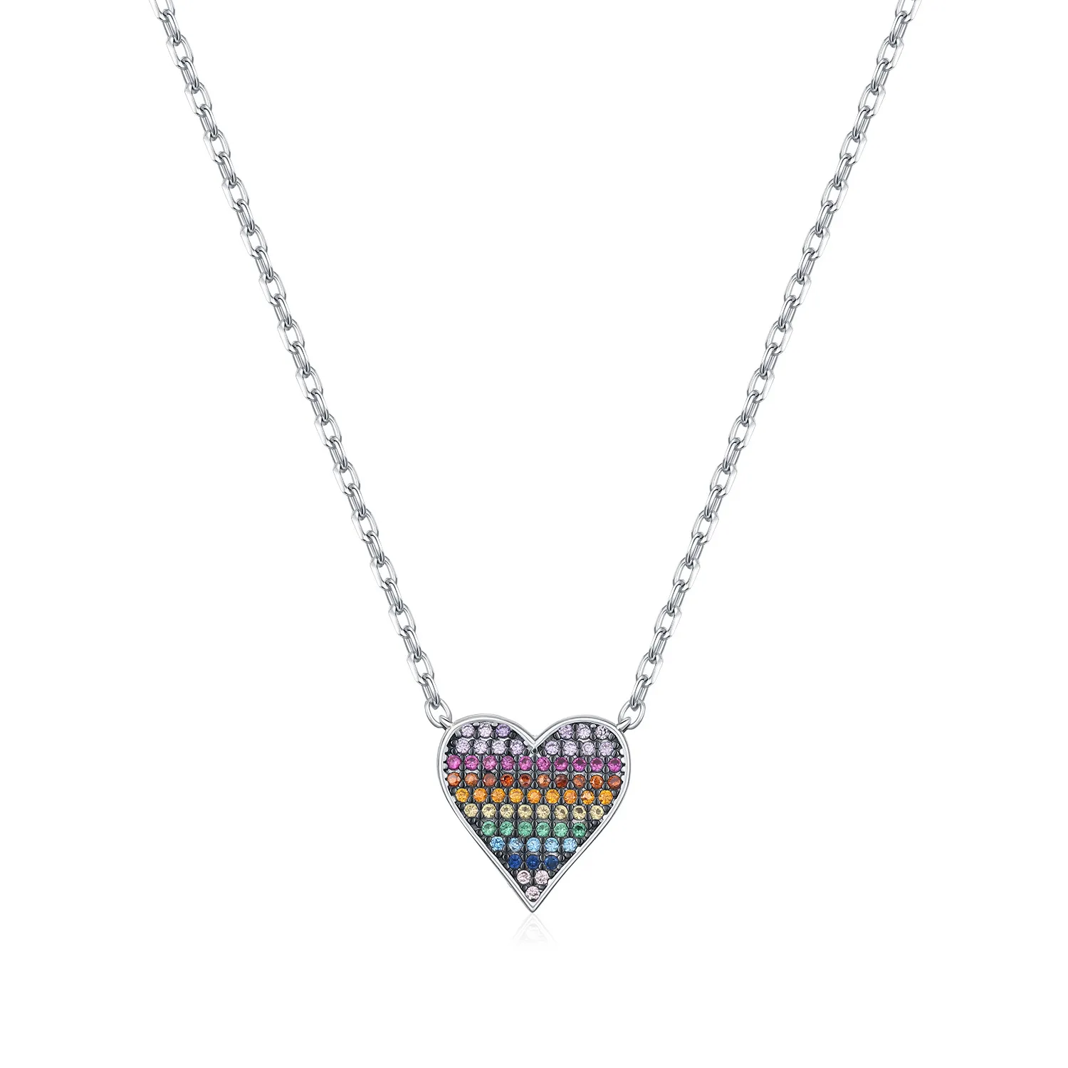 925 Sterling Silver Colorful Zirconia Pixel Heart Necklace 80200543