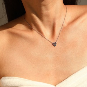 925 Sterling Silver Colorful Zirconia Pixel Heart Necklace 80200543