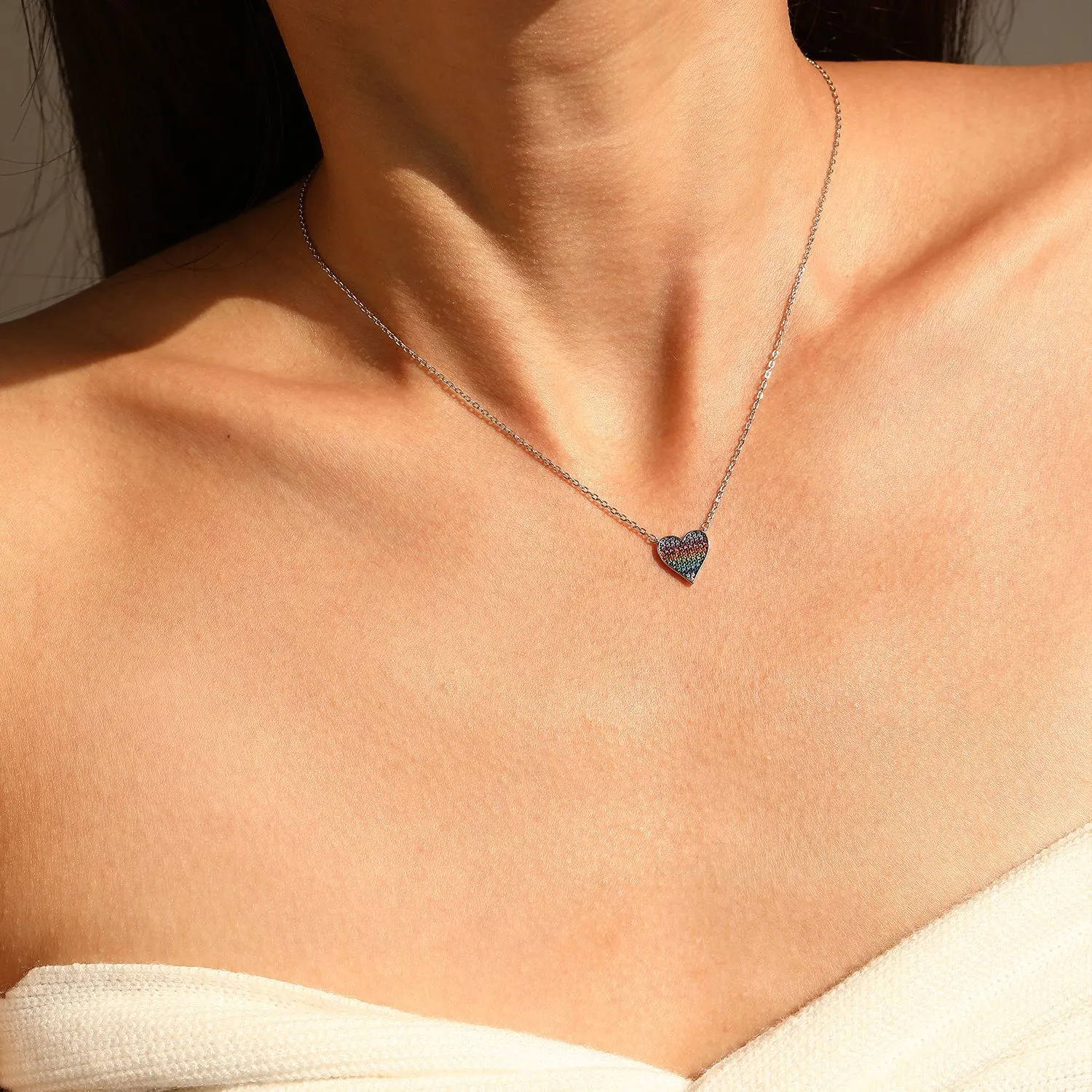 925 Sterling Silver Colorful Zirconia Pixel Heart Necklace 80200543 - image1