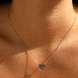 925 Sterling Silver Colorful Zirconia Pixel Heart Necklace 80200543