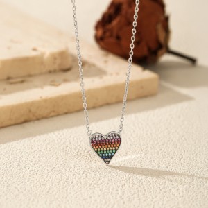 925 Sterling Silver Colorful Zirconia Pixel Heart Necklace 80200543