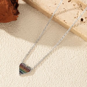 925 Sterling Silver Colorful Zirconia Pixel Heart Necklace 80200543