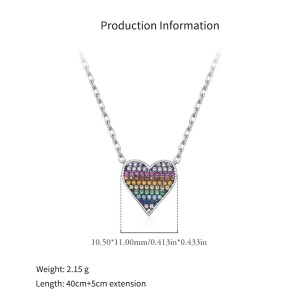 925 Sterling Silver Colorful Zirconia Pixel Heart Necklace 80200543