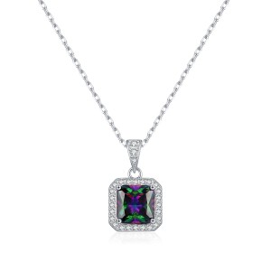 925 Sterling Silver Colorful Cushion Halo Necklace 80200544 925 Sterling Silver Colorful Cushion Halo Necklace 80200544
