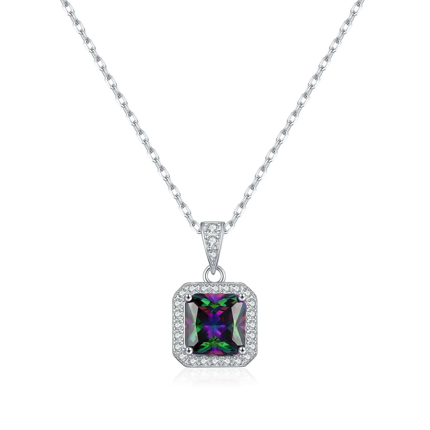 925 Sterling Silver Colorful Cushion Halo Necklace 80200544 925 Sterling Silver Colorful Cushion Halo Necklace 80200544