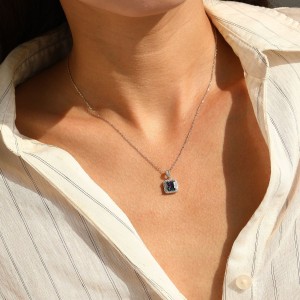 925 Sterling Silver Colorful Cushion Halo Necklace 80200544 925 Sterling Silver Colorful Cushion Halo Necklace 80200544