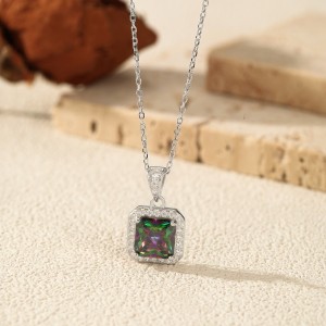 925 Sterling Silver Colorful Cushion Halo Necklace 80200544 925 Sterling Silver Colorful Cushion Halo Necklace 80200544
