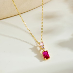 925 Sterling Silver Rose Red Rectangular Necklace 80200545 925 Sterling Silver Rose Red Rectangular Necklace 80200545