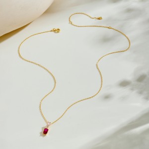 925 Sterling Silver Rose Red Rectangular Necklace 80200545 925 Sterling Silver Rose Red Rectangular Necklace 80200545