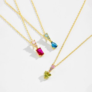 925 Sterling Silver Rose Red Rectangular Necklace 80200545 925 Sterling Silver Rose Red Rectangular Necklace 80200545