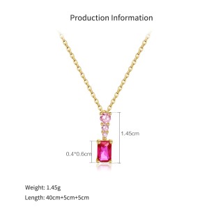 925 Sterling Silver Rose Red Rectangular Necklace 80200545 925 Sterling Silver Rose Red Rectangular Necklace 80200545