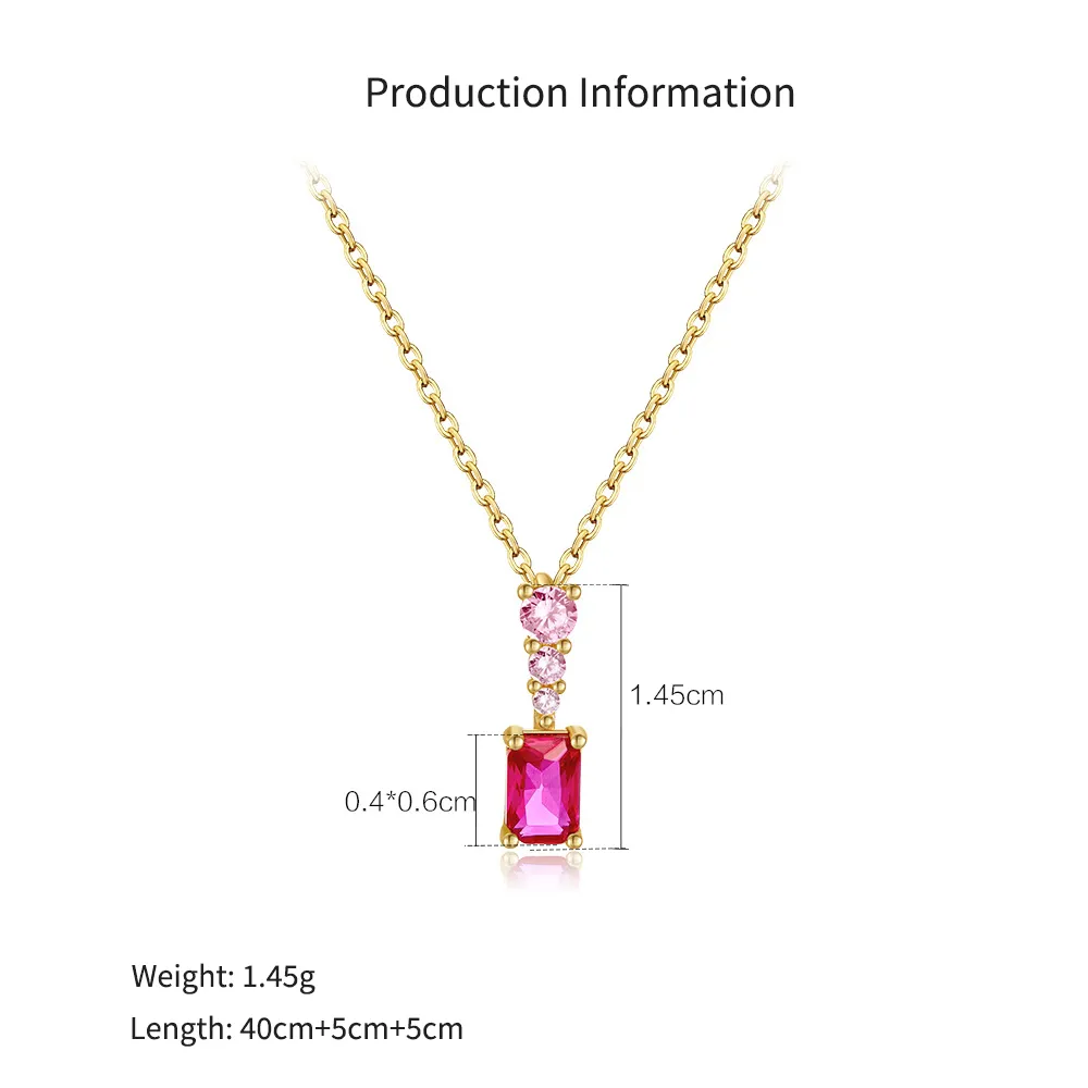 925 Sterling Silver Rose Red Rectangular Necklace 80200545 - image2