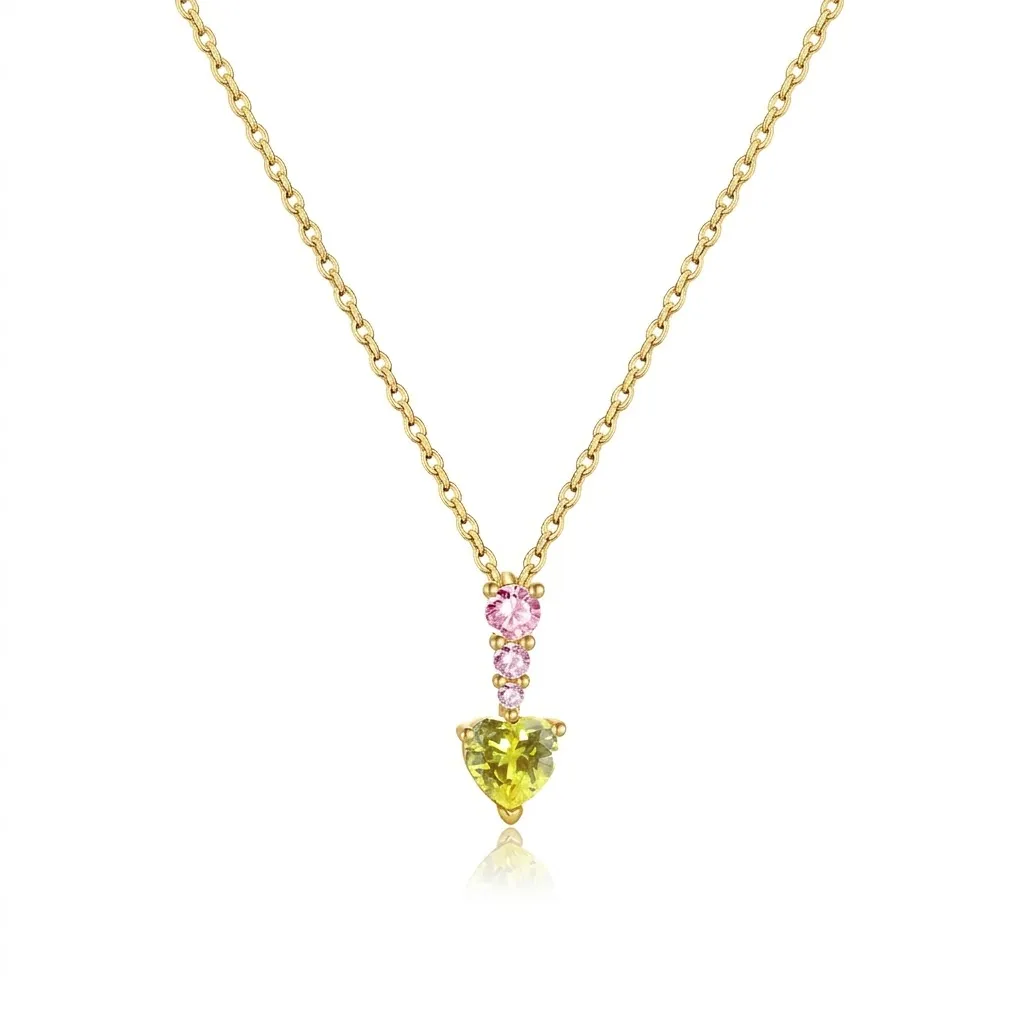 925 Sterling Silver Olive Yellow Heart Necklace 80200546