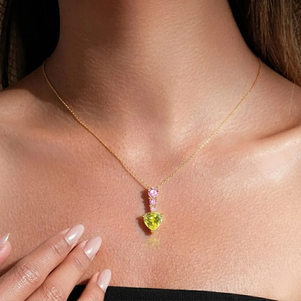 925 Sterling Silver Olive Yellow Heart Necklace 80200546 - image1