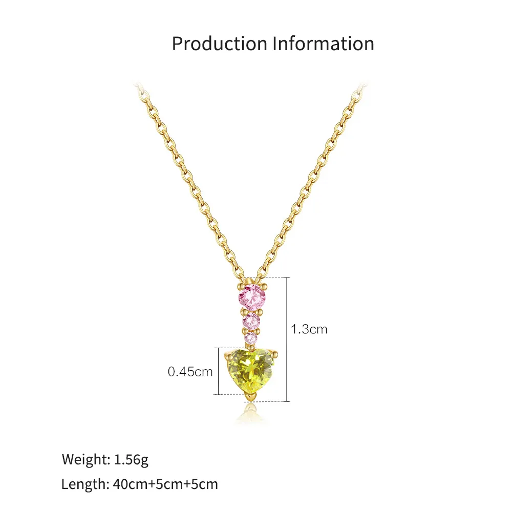 925 Sterling Silver Olive Yellow Heart Necklace 80200546 - image2