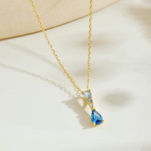925 Sterling Silver Blue Gradient Teardrop Necklace 80200547