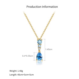 925 Sterling Silver Blue Gradient Teardrop Necklace 80200547
