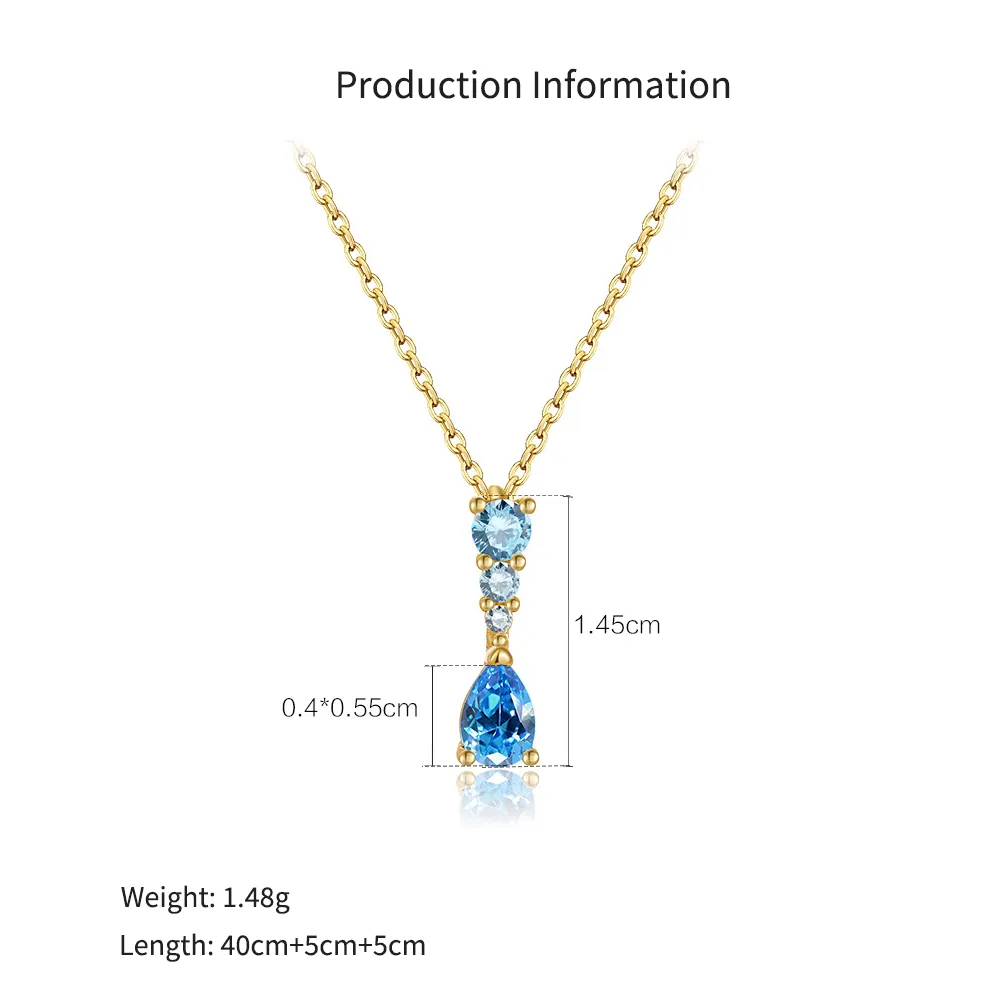925 Sterling Silver Blue Gradient Teardrop Necklace 80200547 - image2