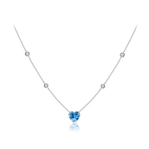 925 Sterling Silver Blue Heart Station Necklace 80200549