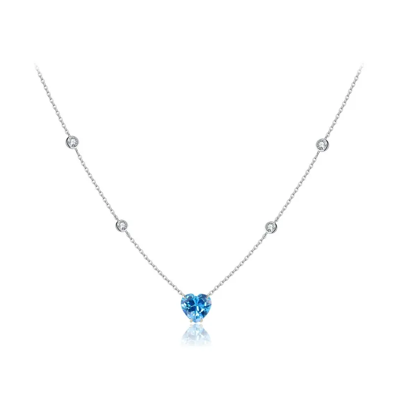 925 Sterling Silver Blue Heart Station Necklace 80200549