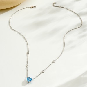 925 Sterling Silver Blue Heart Station Necklace 80200549