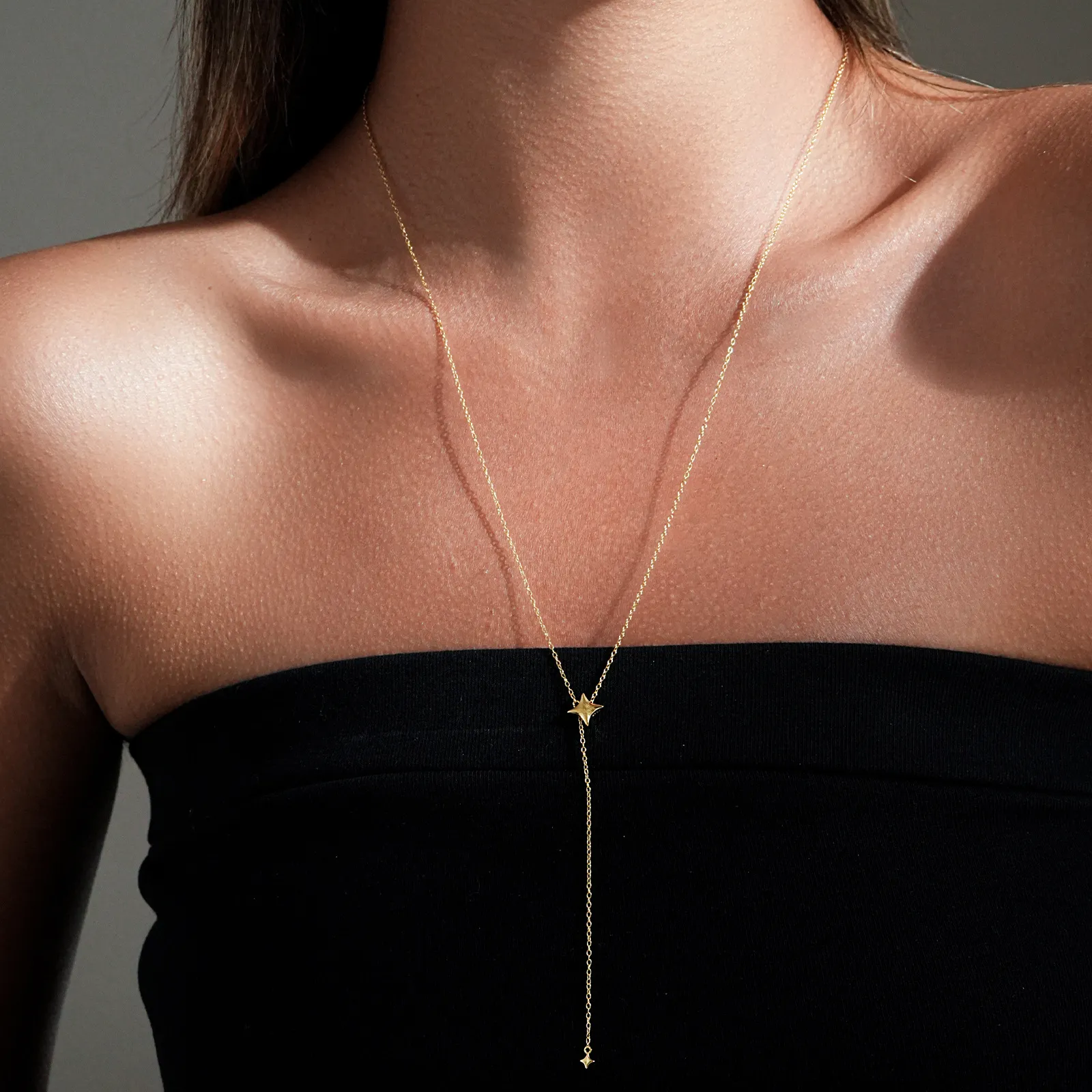 925 Sterling Silver Four-Point Star Y-Lariat Necklace 80200551 - image1