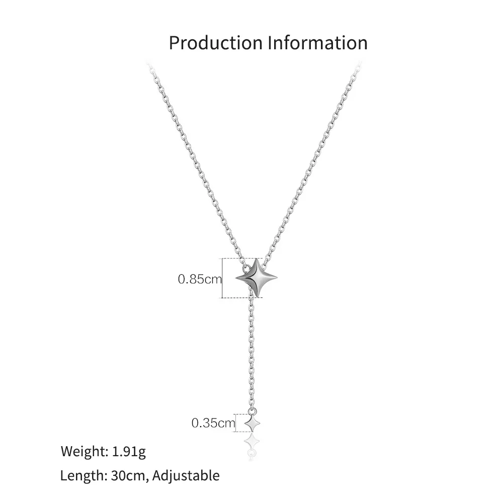 925 Sterling Silver Four-Point Star Y-Lariat Necklace 80200551 - image2