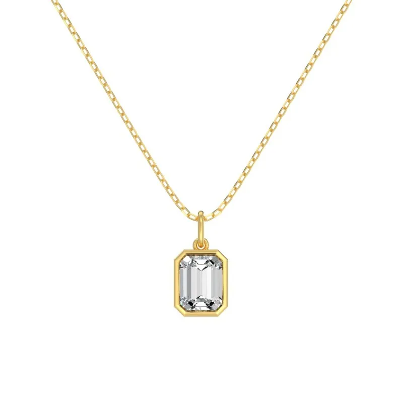 Wholesale 925 Sterling Silver Bezel-Set Emerald-Cut Necklace 80200553