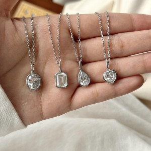 Wholesale 925 Sterling Silver Bezel-Set Emerald-Cut Necklace 80200553