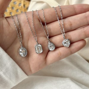 Wholesale 925 Sterling Silver Bezel-Set Emerald-Cut Necklace 80200553