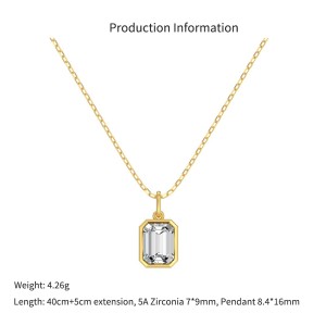 Wholesale 925 Sterling Silver Bezel-Set Emerald-Cut Necklace 80200553