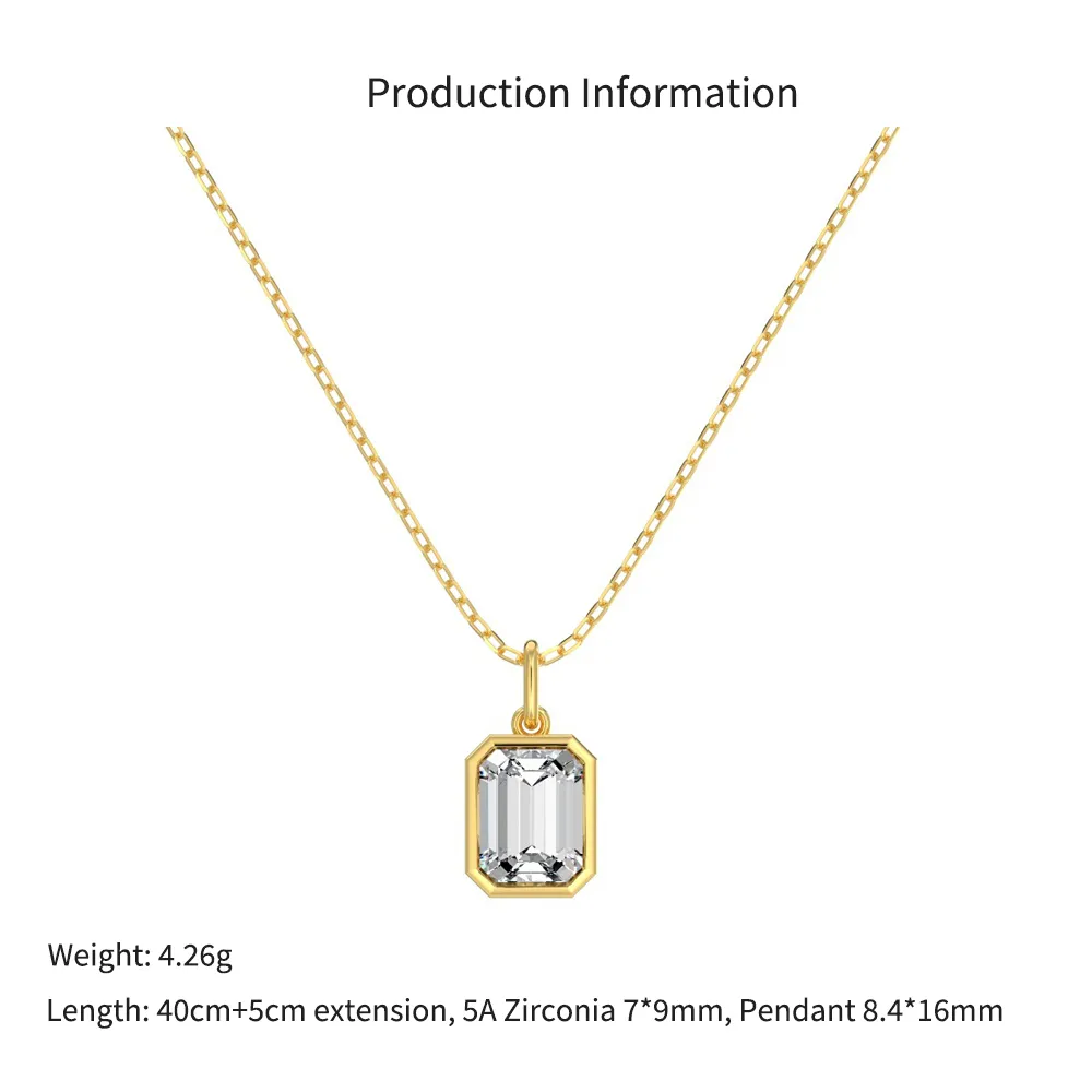 Wholesale 925 Sterling Silver Bezel-Set Emerald-Cut Necklace 80200553 - image2