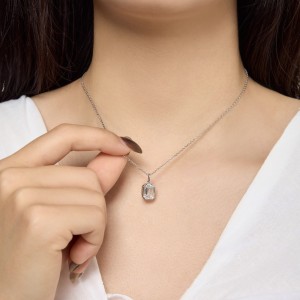 Wholesale 925 Sterling Silver Bezel-Set Emerald-Cut Necklace 80200553