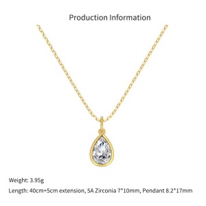 Wholesale 925 Sterling Silver Bezel-Set Pear Pendant Necklace 80200554
