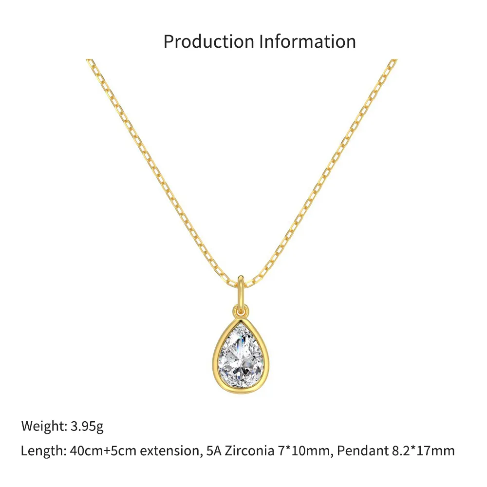 Wholesale 925 Sterling Silver Bezel-Set Pear Pendant Necklace 80200554 - image2