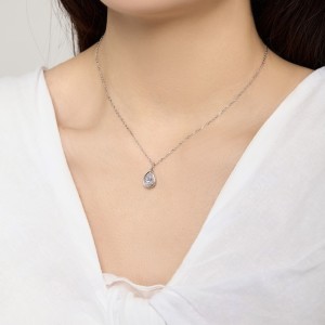 Wholesale 925 Sterling Silver Bezel-Set Pear Pendant Necklace 80200554