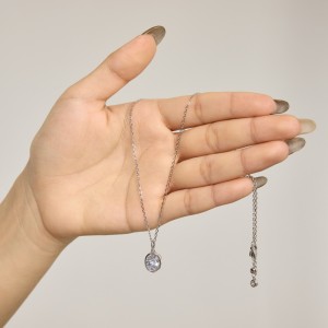 Wholesale 925 Sterling Silver Bezel-Set Oval Necklace 80200555