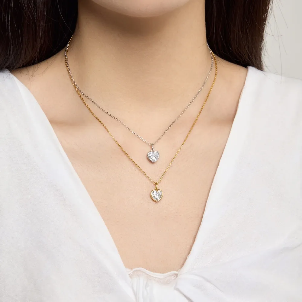 Wholesale 925 Sterling Silver Bezel-Set Heart Necklace 80200556 - image1