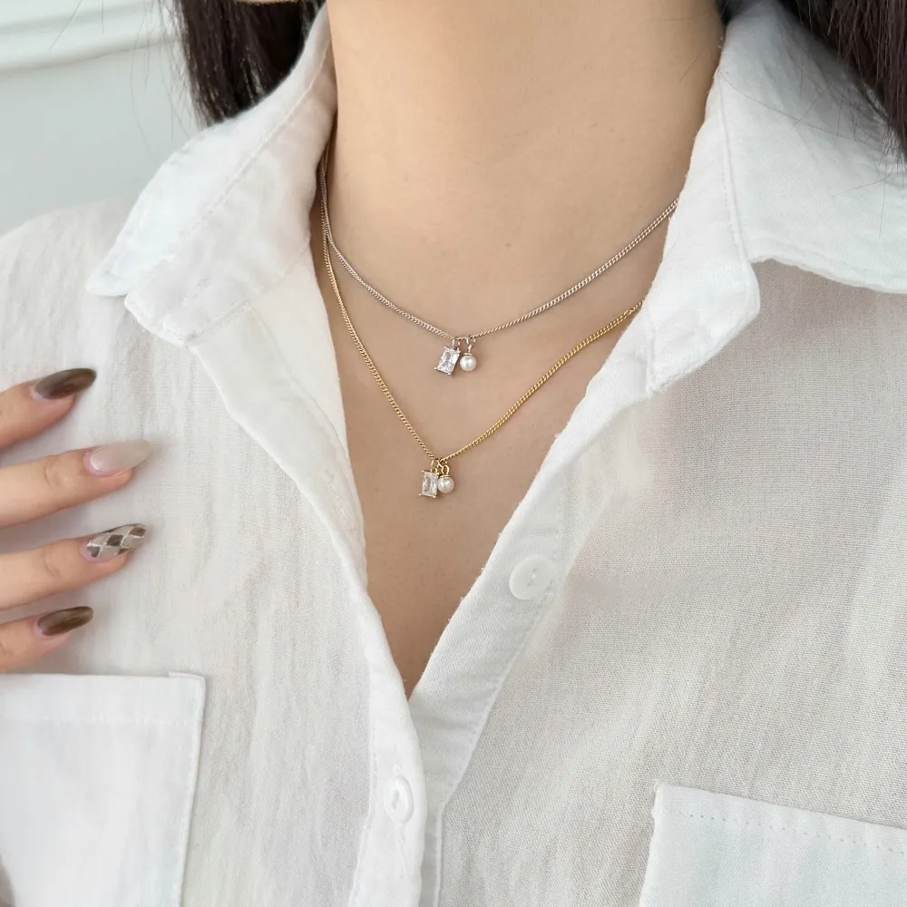 Wholesale 925 Sterling Silver Zircon and Pearl Pendant Necklace 80200559 - image1