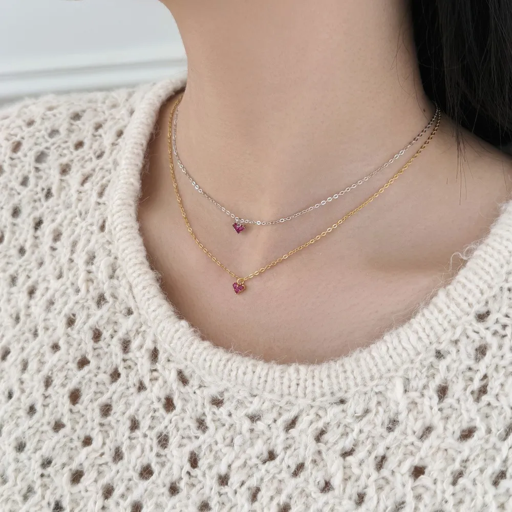 Wholesale 925 Sterling Silver Geometric Magenta Heart Necklace 80200562 - image1
