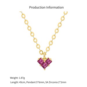 Wholesale 925 Sterling Silver Geometric Magenta Heart Necklace 80200562
