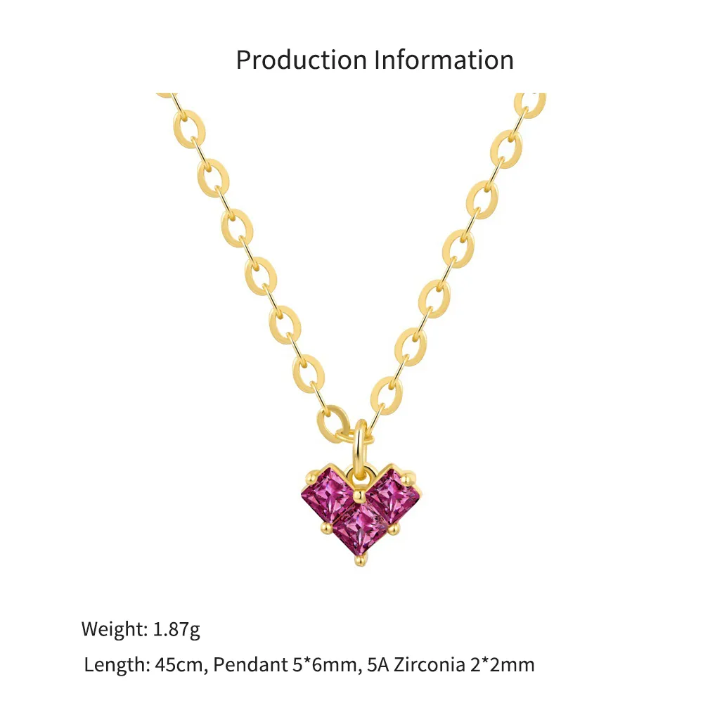 Wholesale 925 Sterling Silver Geometric Magenta Heart Necklace 80200562 - image2