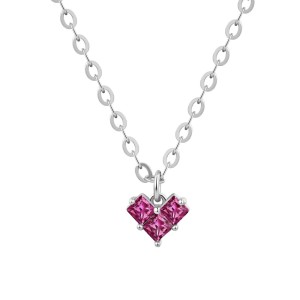 Wholesale 925 Sterling Silver Geometric Magenta Heart Necklace 80200562