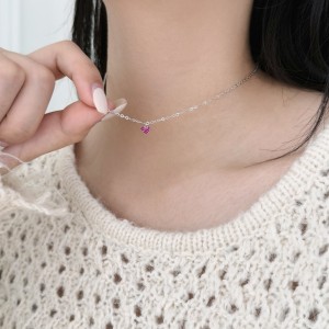 Wholesale 925 Sterling Silver Geometric Magenta Heart Necklace 80200562