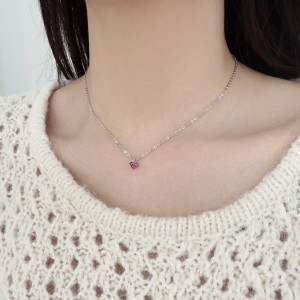 Wholesale 925 Sterling Silver Geometric Magenta Heart Necklace 80200562