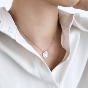 Wholesale 925 Sterling Silver Matte Celestial Disc Necklace 80200564