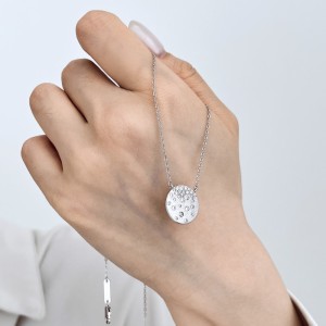Wholesale 925 Sterling Silver Matte Celestial Disc Necklace 80200564